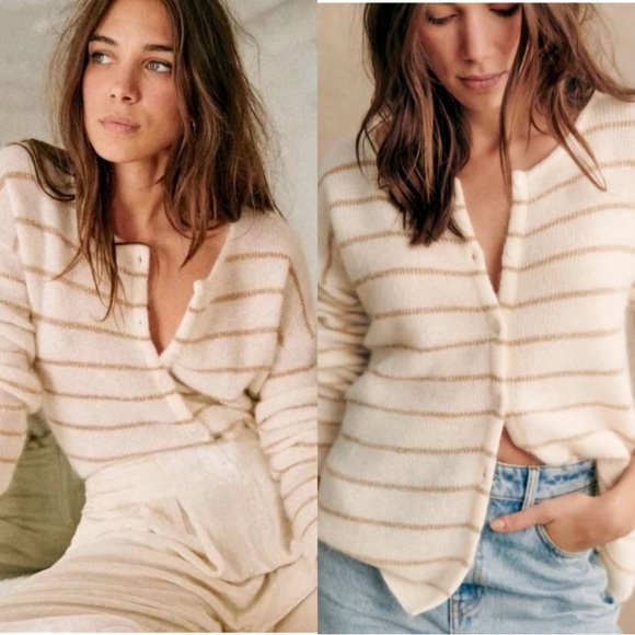 Sezane Sweaters - NWOT SEZANE Gaspard cardigan ECRU GOLD Striped